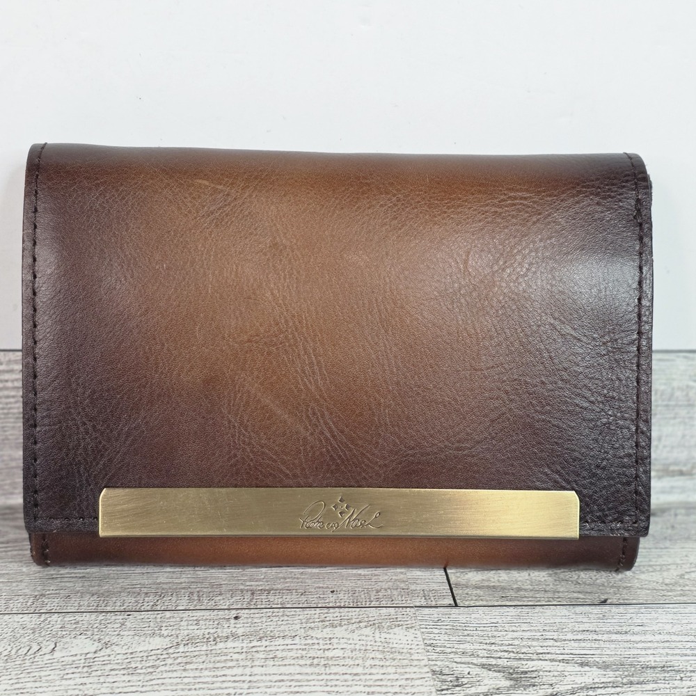 Patricia Nash Oliveri Leather Tri-Fold Wallet W/ RFID Protection Stained Veg Tan